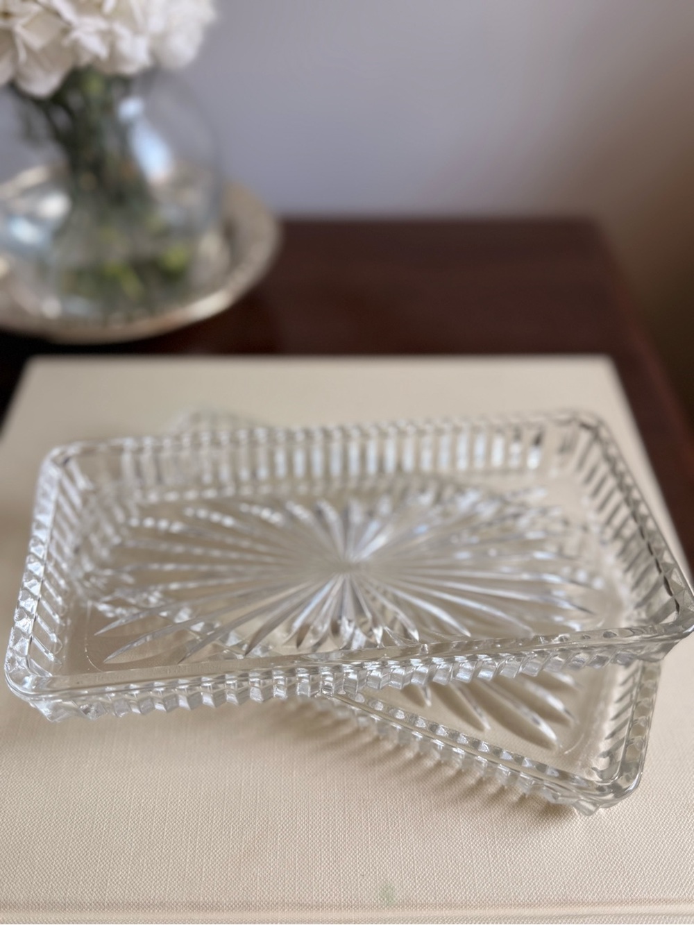 Clear Glass Rectangular Serving Tray - Cut Glass Pattern